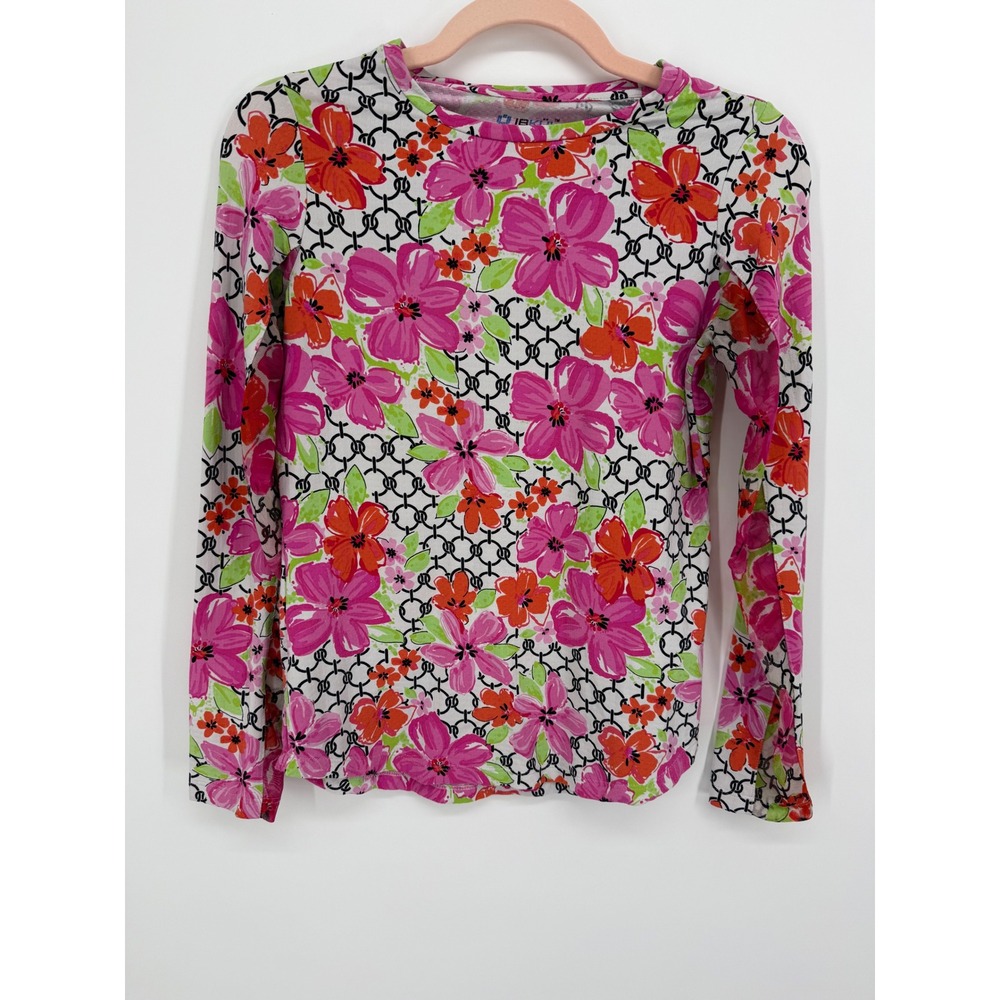 IBKUL Performance Top Women XS Pink Floral Mesh Sleeve Long Sleeve Golf Tennis